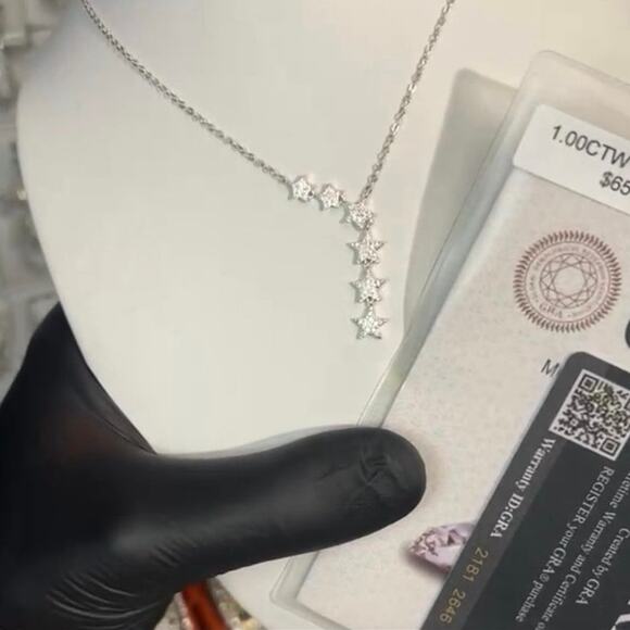 Beautiful Falling Star Necklace w/ Genuine GRA Certified Moissanite 18”-20”-NEW - Picture 11 of 12